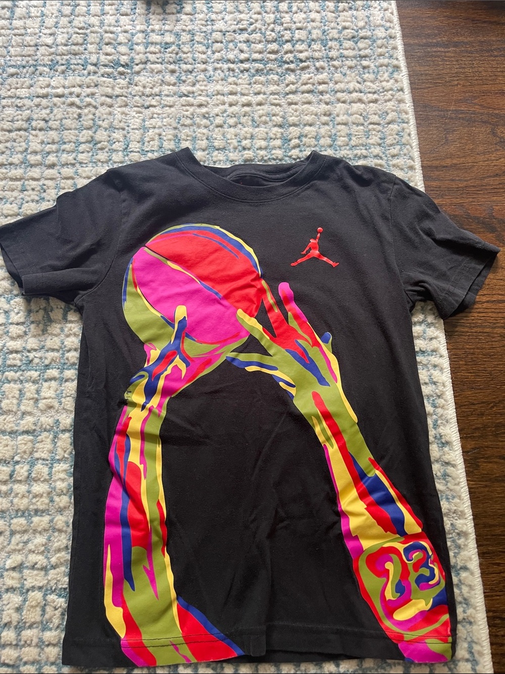 Jordan Black Tee with Neon Multicolor Basketball Graphic